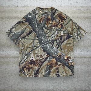 Vintage Fusion 3D Hunting Camo Shirt Cotton Short Sleeve Woodland Pocket Tee 90s